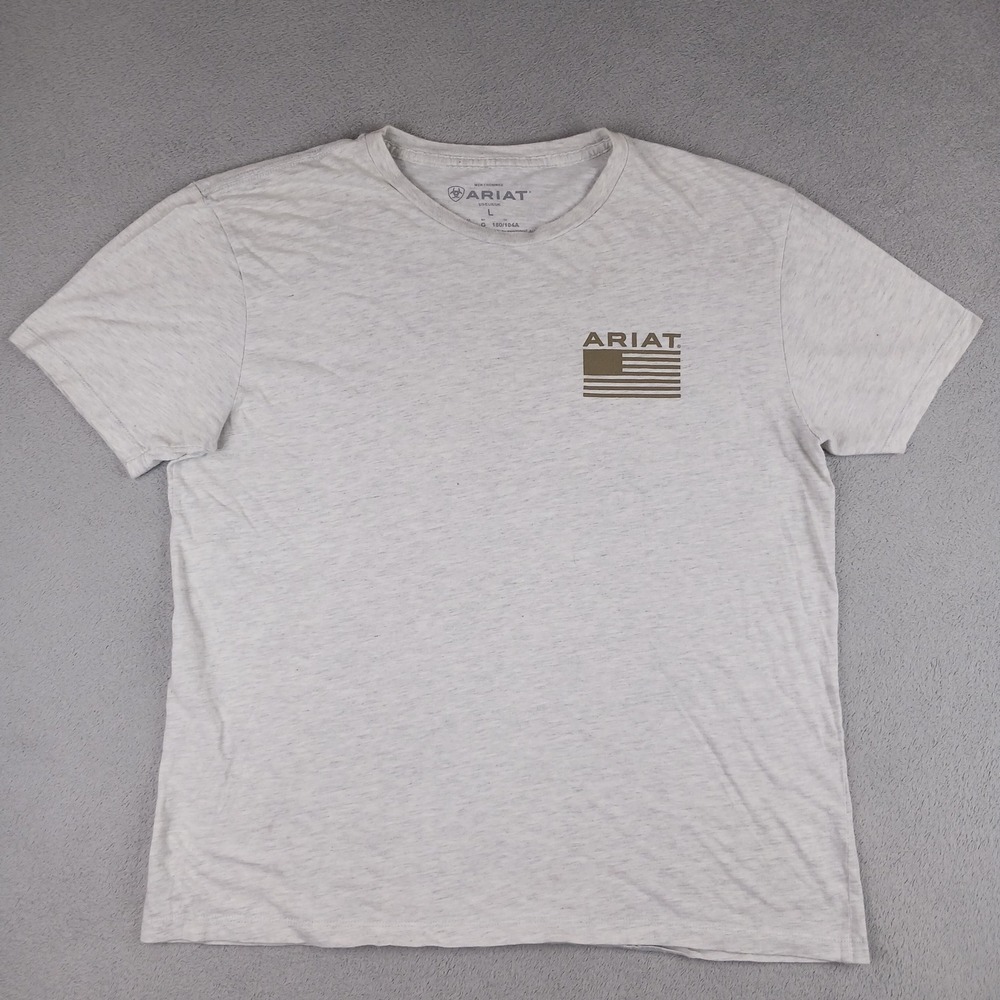 Ariat T-Shirt Mens Large Graphic Land of the Free Camo Logo Gray Short Sleeve